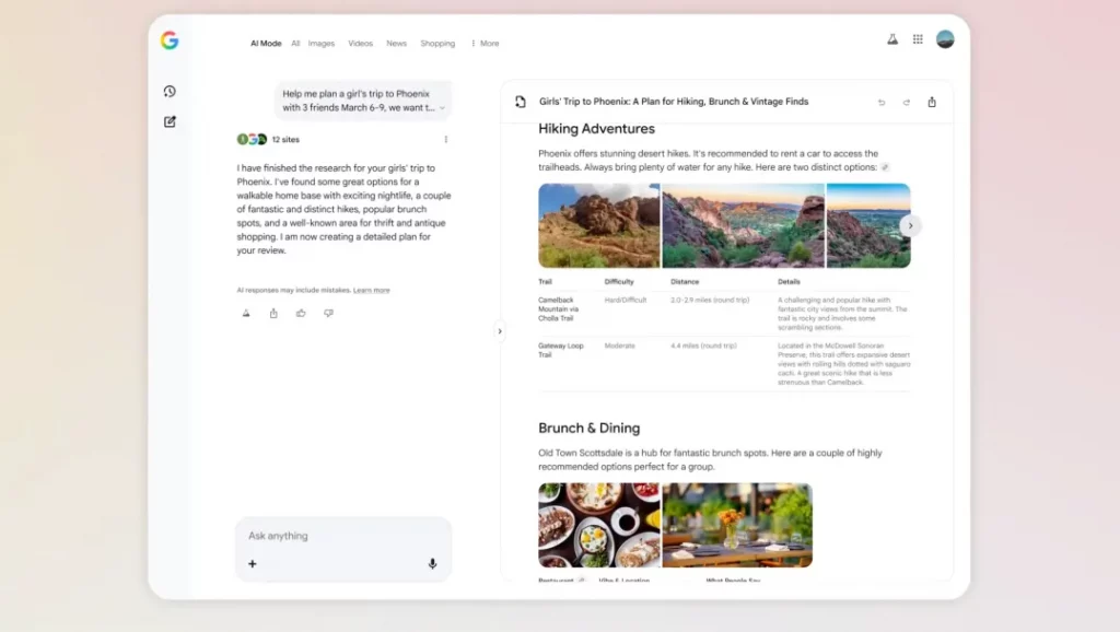 قابلیت جدید AI Mode گوگل برای برنامه‌ریزی سفر
