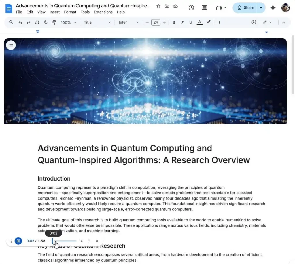 قابلیت خلاصه‌سازی صوتی جمینای در Google Docs